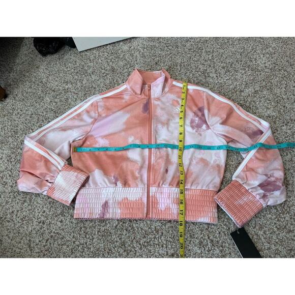 NWT - Girls Loose Fit ADIDAS Jacket size Med (10-12); Peach/Orange swirl; crop - Picture 4 of 11